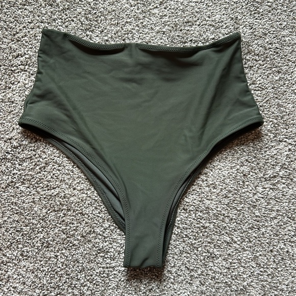 High-Waisted Olive Green Swim Bottoms - Picture 1 of 6